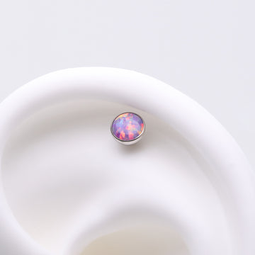 Detail View 1 of Implant Grade Titanium OneFit Threadless Bezel Set Fire Opal Top Part-Purple Opal